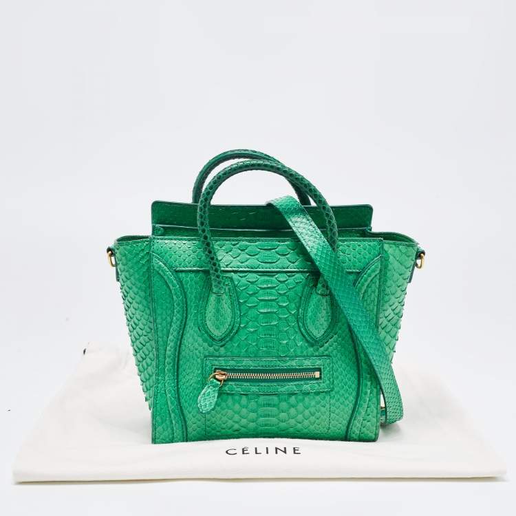 Pre Owned Celine Green Python Nano Luggage Tote