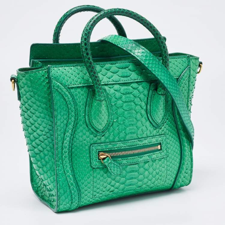 Pre Owned Celine Green Python Nano Luggage Tote