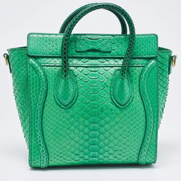 Pre Owned Celine Green Python Nano Luggage Tote
