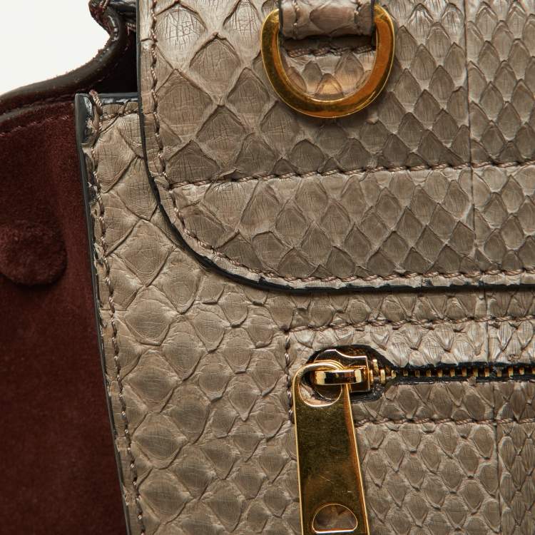 Pre Owned Celine Grey/Burgundy Python and Suede Medium Trapeze Bag