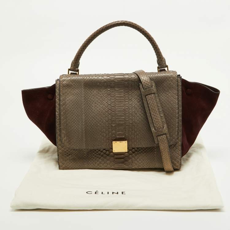 Pre Owned Celine Grey/Burgundy Python and Suede Medium Trapeze Bag
