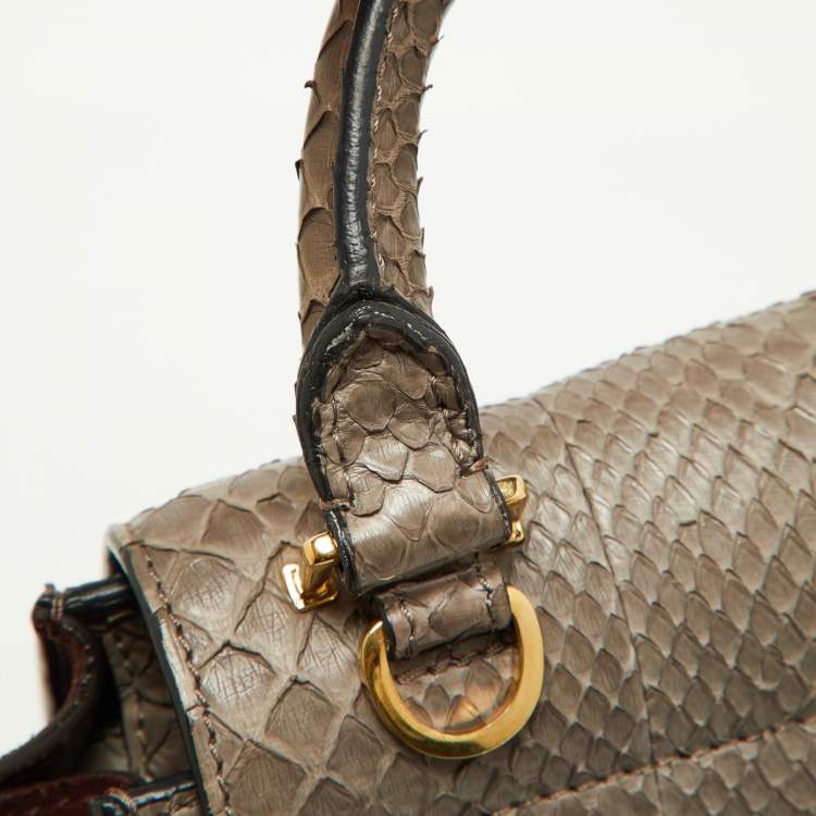 Pre Owned Celine Grey/Burgundy Python and Suede Medium Trapeze Bag