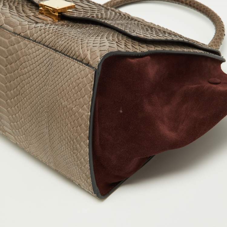 Pre Owned Celine Grey/Burgundy Python and Suede Medium Trapeze Bag