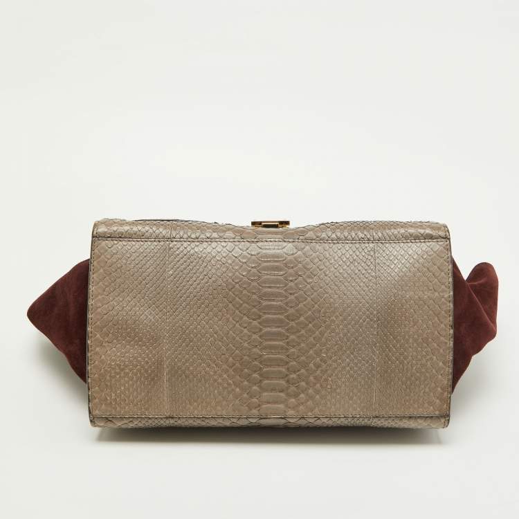 Pre Owned Celine Grey/Burgundy Python and Suede Medium Trapeze Bag