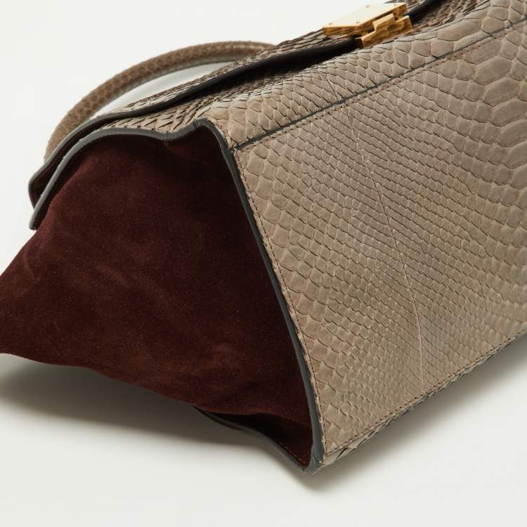 Pre Owned Celine Grey/Burgundy Python and Suede Medium Trapeze Bag