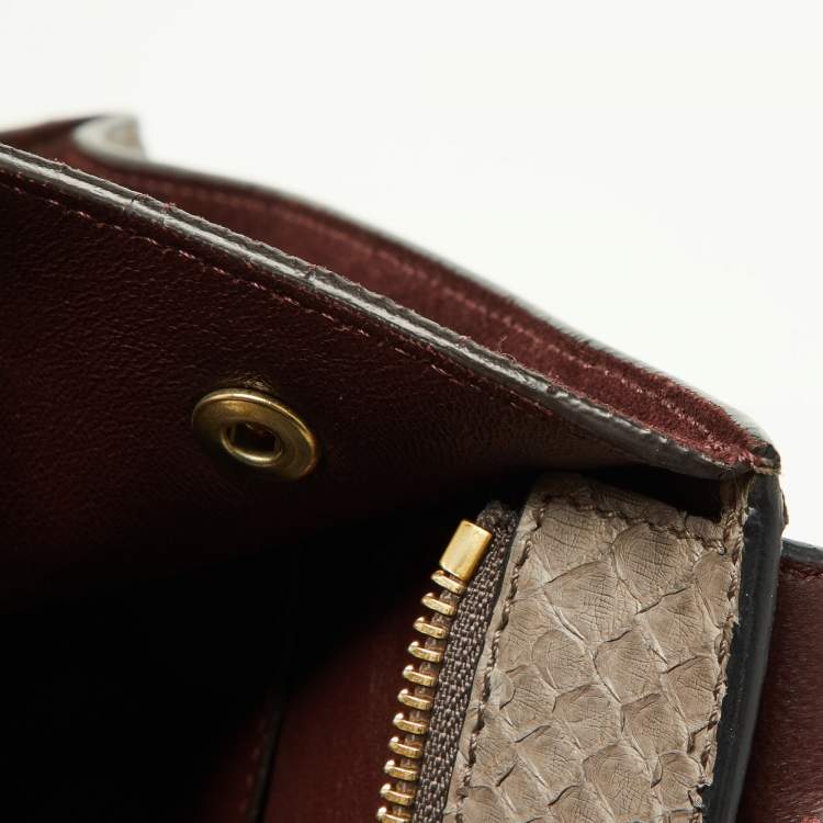 Pre Owned Celine Grey/Burgundy Python and Suede Medium Trapeze Bag