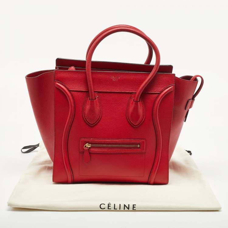 Pre Owned Celine Red Leather Mini Luggage Tote