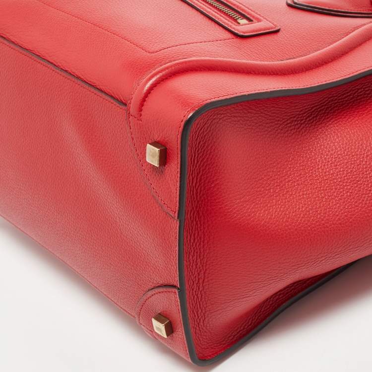 Pre Owned Celine Red Leather Mini Luggage Tote