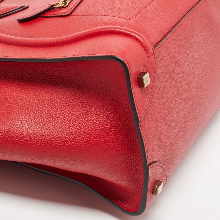 Pre Owned Celine Red Leather Mini Luggage Tote