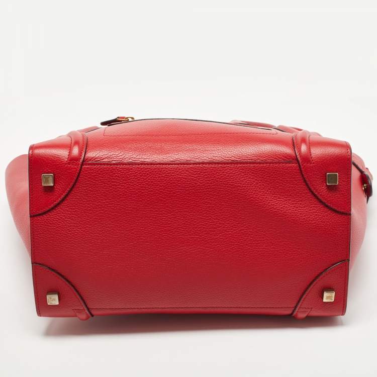 Pre Owned Celine Red Leather Mini Luggage Tote