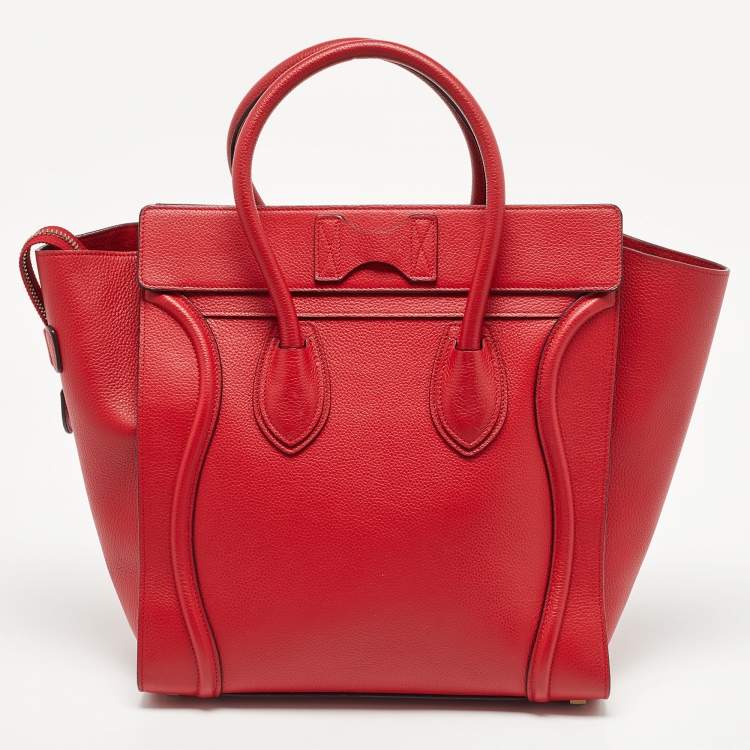 Pre Owned Celine Red Leather Mini Luggage Tote