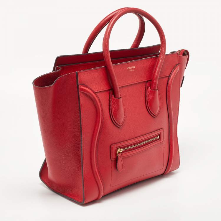 Pre Owned Celine Red Leather Mini Luggage Tote