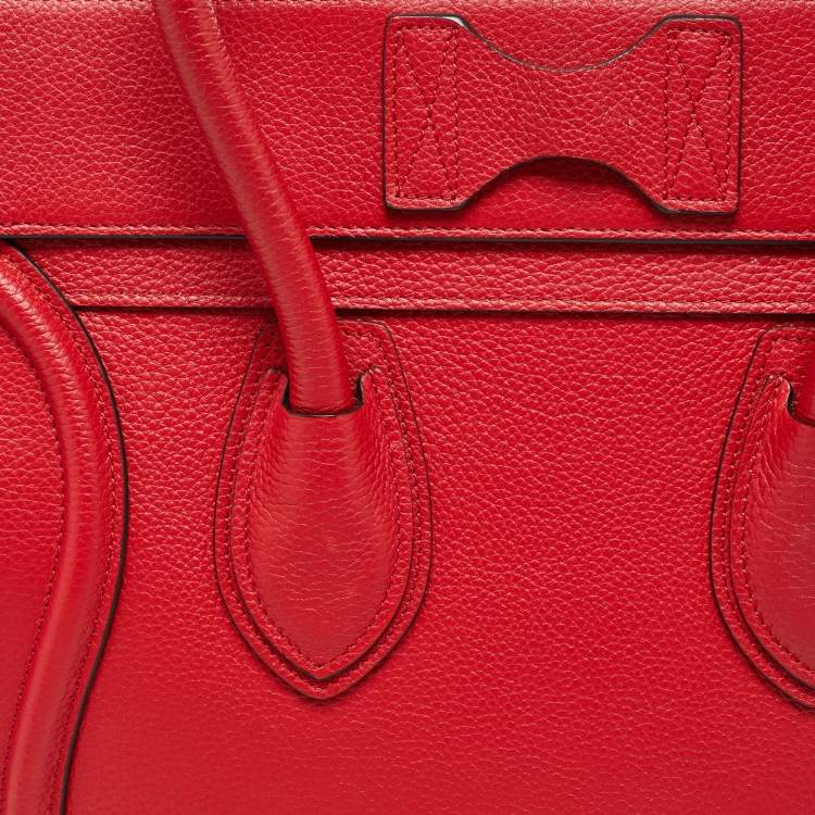 Pre Owned Celine Red Leather Mini Luggage Tote