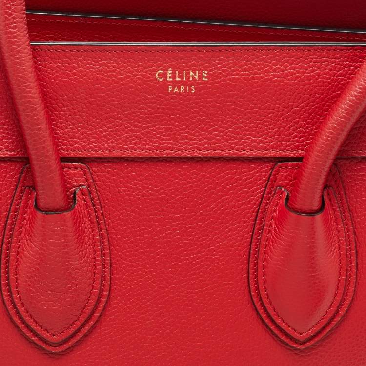 Pre Owned Celine Red Leather Mini Luggage Tote