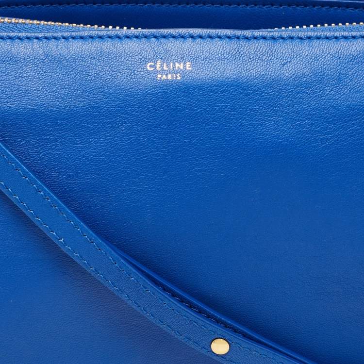 Pre Owned Celine Blue Leather Large Trio Zip Crossbody Bag