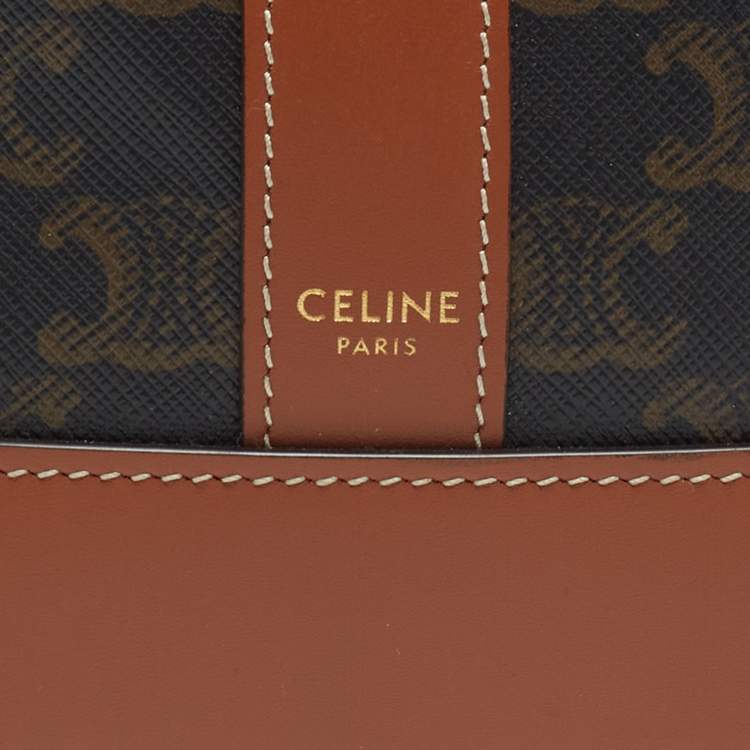 Pre Owned Celine Tan/Dark Brown Triomphe Canvas And Leather Small Bucket Bag