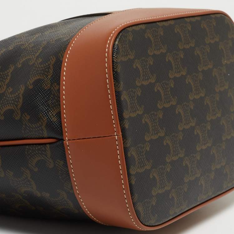 Pre Owned Celine Tan/Dark Brown Triomphe Canvas And Leather Small Bucket Bag