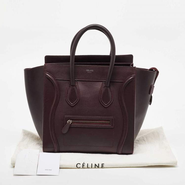 Pre Owned Celine Dark Burgundy Leather Mini Luggage Tote