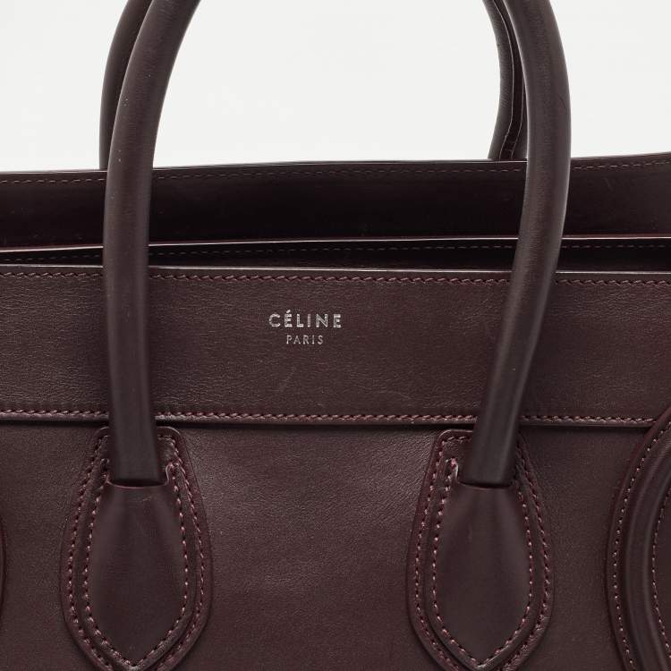 Pre Owned Celine Dark Burgundy Leather Mini Luggage Tote