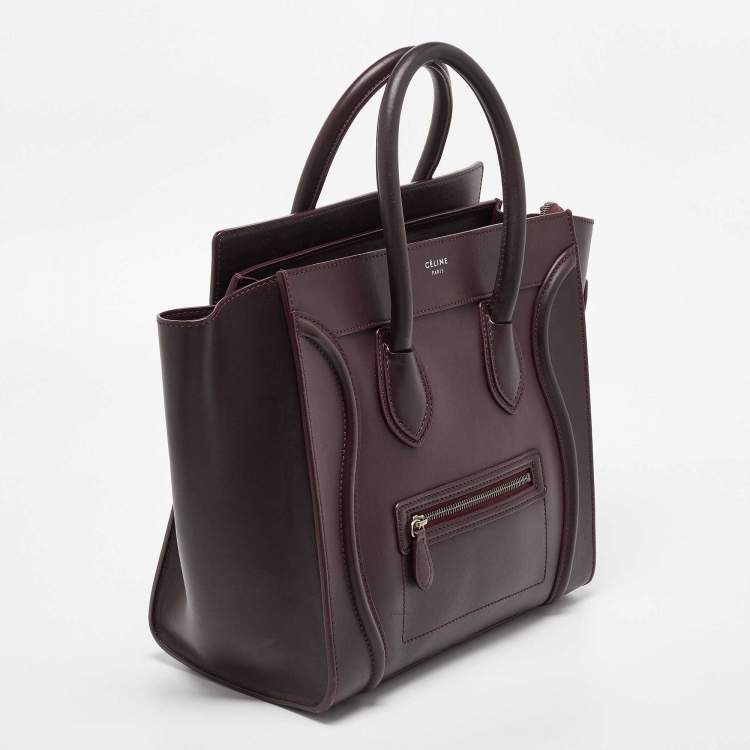 Pre Owned Celine Dark Burgundy Leather Mini Luggage Tote