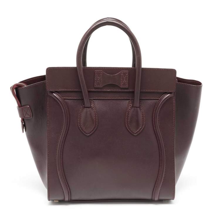 Pre Owned Celine Dark Burgundy Leather Mini Luggage Tote