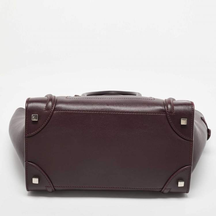 Pre Owned Celine Dark Burgundy Leather Mini Luggage Tote