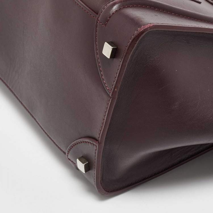 Pre Owned Celine Dark Burgundy Leather Mini Luggage Tote