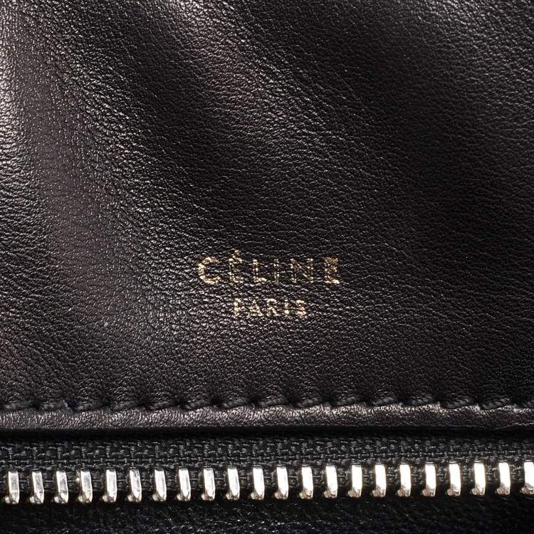 Pre Owned Celine Black/Grey Leather and Calf Hair Medium Edge Top Handle Bag