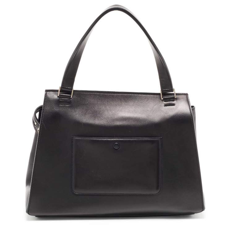 Pre Owned Celine Black/Grey Leather and Calf Hair Medium Edge Top Handle Bag
