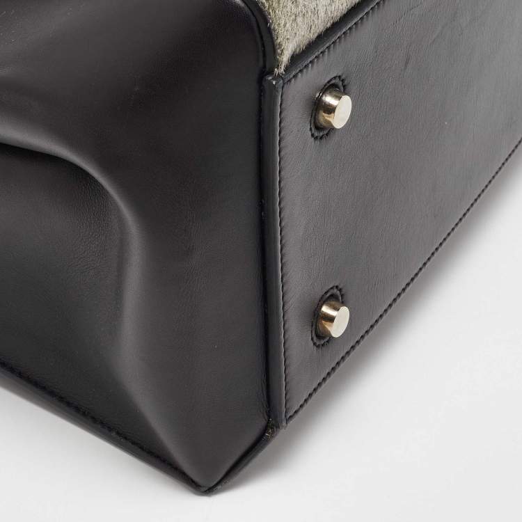 Pre Owned Celine Black/Grey Leather and Calf Hair Medium Edge Top Handle Bag