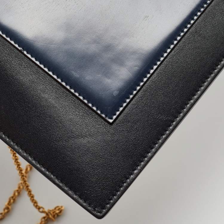 Pre Owned Celine Navy Blue/Black Croc Embossed and Leather Pocket Envelope Chain Clutch