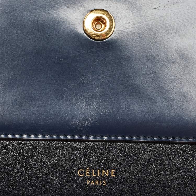 Pre Owned Celine Navy Blue/Black Croc Embossed and Leather Pocket Envelope Chain Clutch