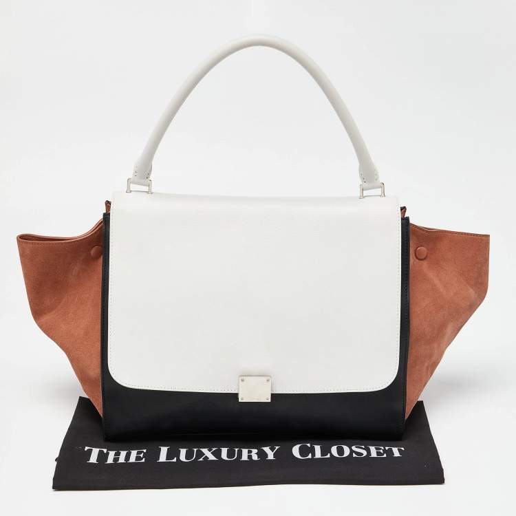 Pre Owned Celine Tricolor Leather and Suede Large Trapeze Top Handle Bag