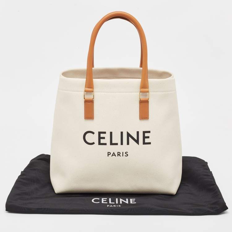 Pre Owned Celine Brown/Off White Canvas and Leather Vertical Cabas Tote
