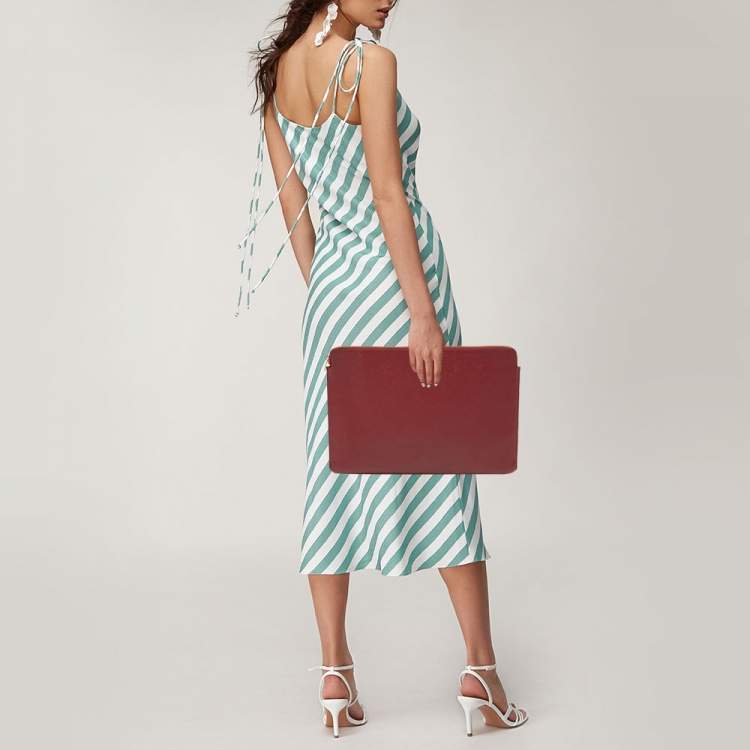 Pre Owned Celine Red Leather Zip Pouch