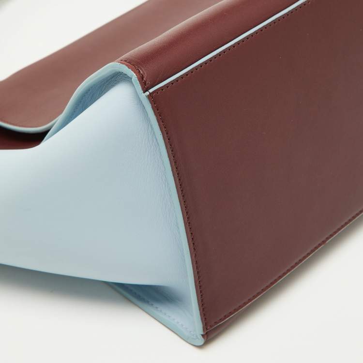 Pre Owned Celine Burgundy/Blue Leather Small Trapeze Top Handle Bag