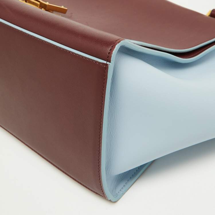 Pre Owned Celine Burgundy/Blue Leather Small Trapeze Top Handle Bag