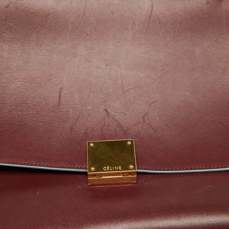 Pre Owned Celine Burgundy/Blue Leather Small Trapeze Top Handle Bag