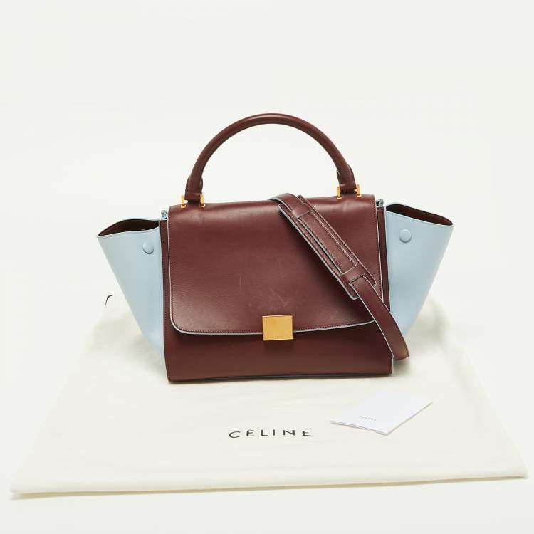 Pre Owned Celine Burgundy/Blue Leather Small Trapeze Top Handle Bag