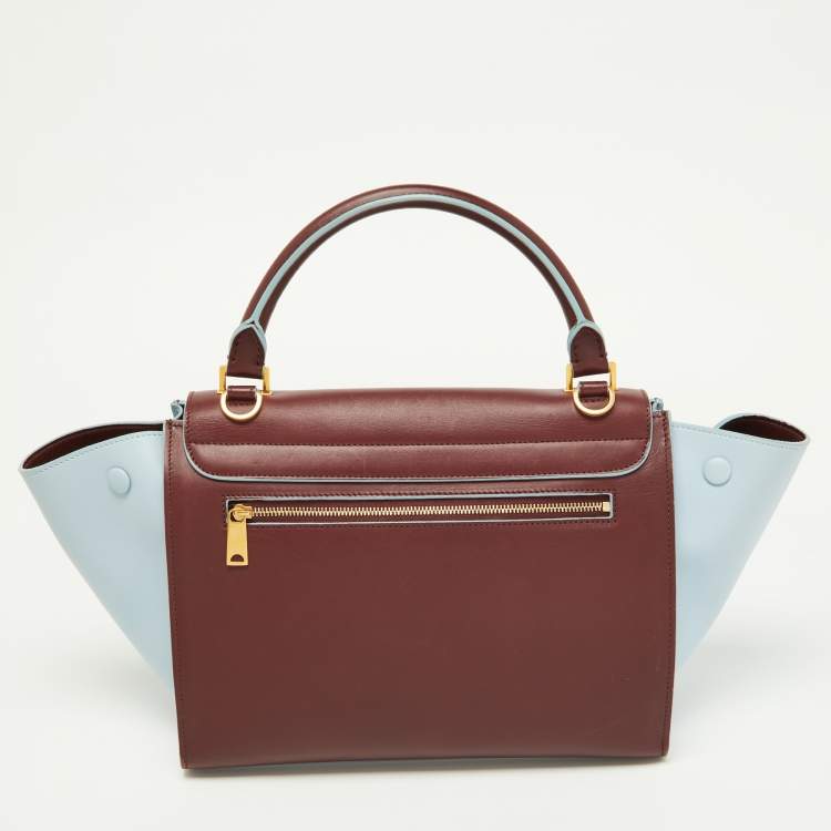 Pre Owned Celine Burgundy/Blue Leather Small Trapeze Top Handle Bag