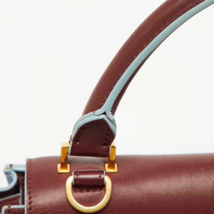 Pre Owned Celine Burgundy/Blue Leather Small Trapeze Top Handle Bag