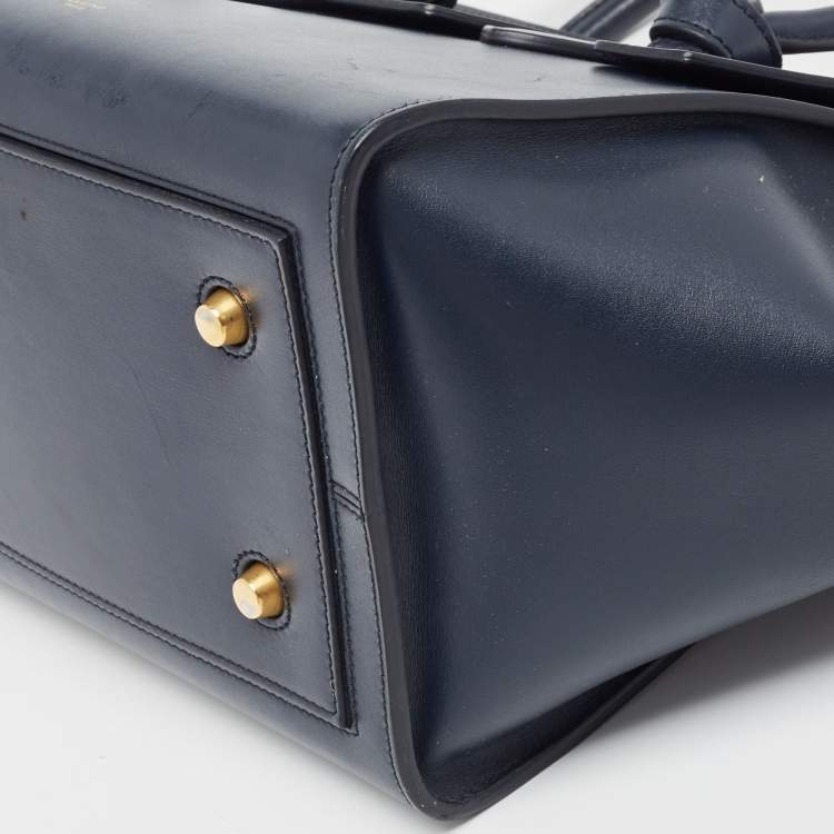Pre Owned Celine Navy Blue Leather Mini Tie Tote
