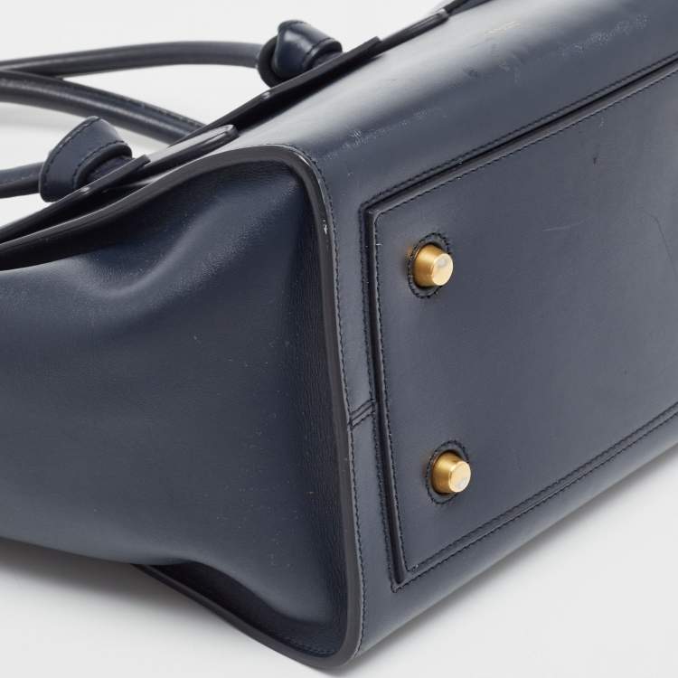 Pre Owned Celine Navy Blue Leather Mini Tie Tote