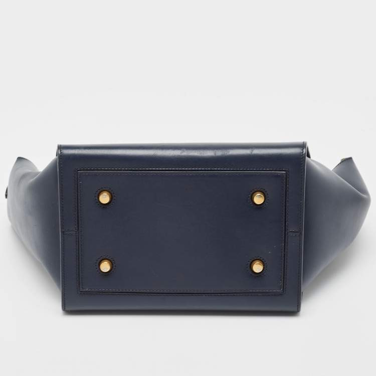 Pre Owned Celine Navy Blue Leather Mini Tie Tote