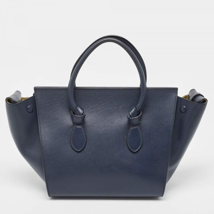 Pre Owned Celine Navy Blue Leather Mini Tie Tote