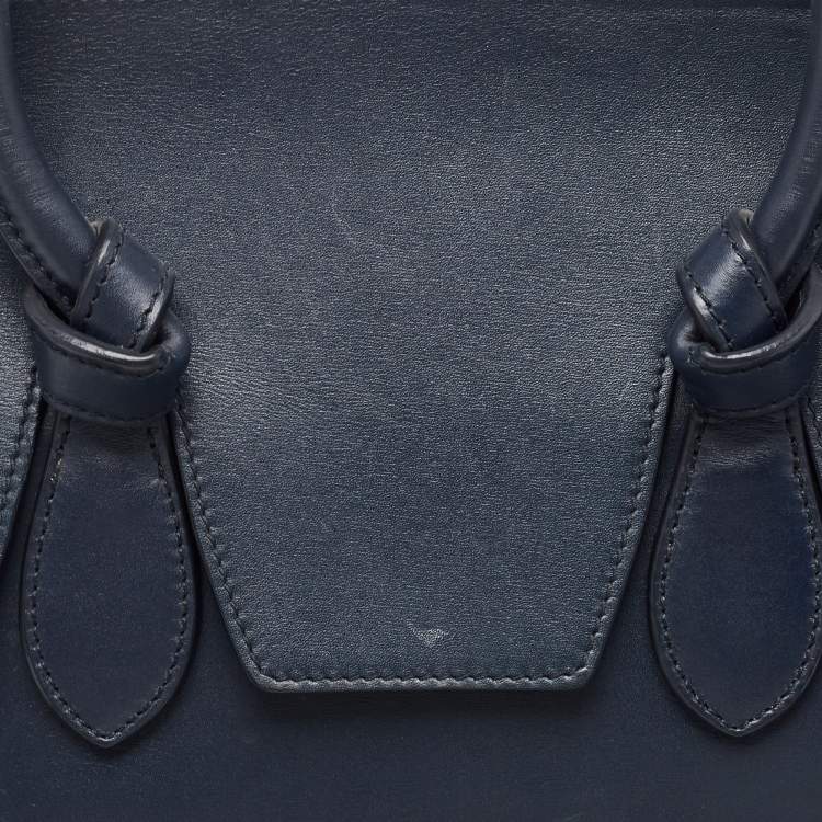 Pre Owned Celine Navy Blue Leather Mini Tie Tote