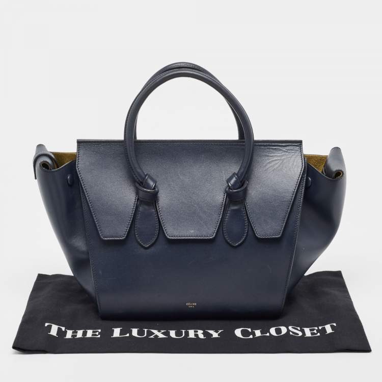 Pre Owned Celine Navy Blue Leather Mini Tie Tote