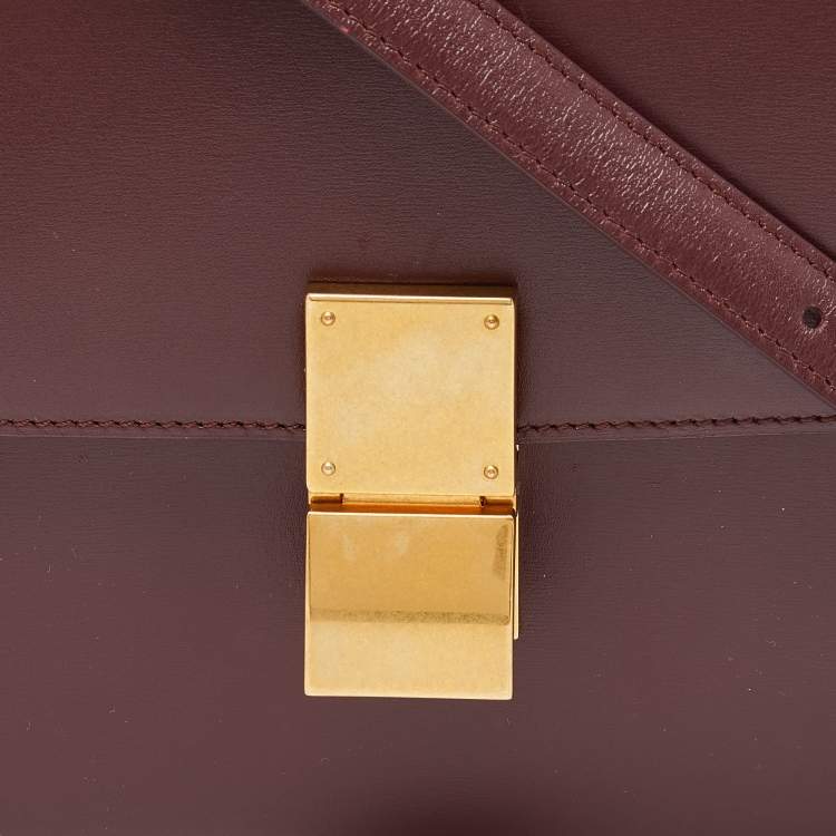 Pre Owned Celine Burgundy Leather Medium Classic Box Shoulder Bag