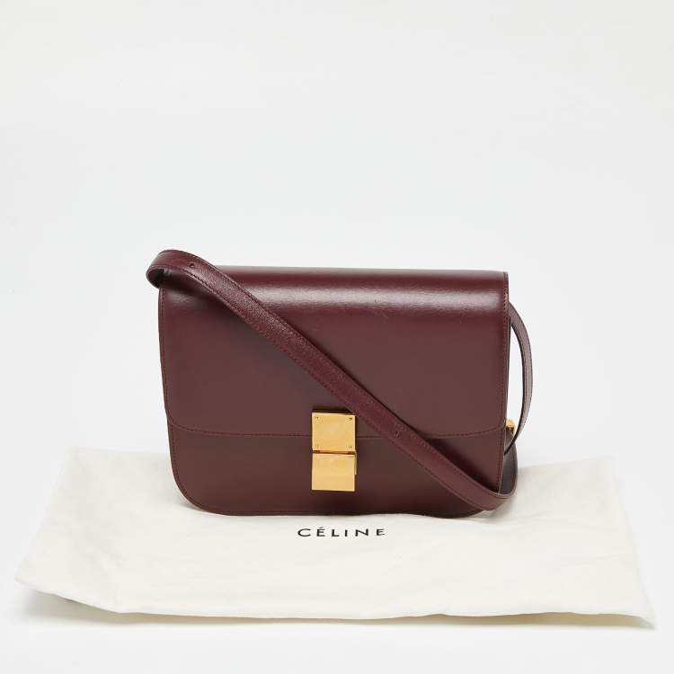 Pre Owned Celine Burgundy Leather Medium Classic Box Shoulder Bag
