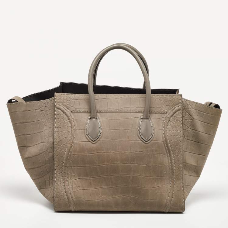 Pre Owned Céline Grey Croc Embossed Leather Large Phantom Luggage Tote